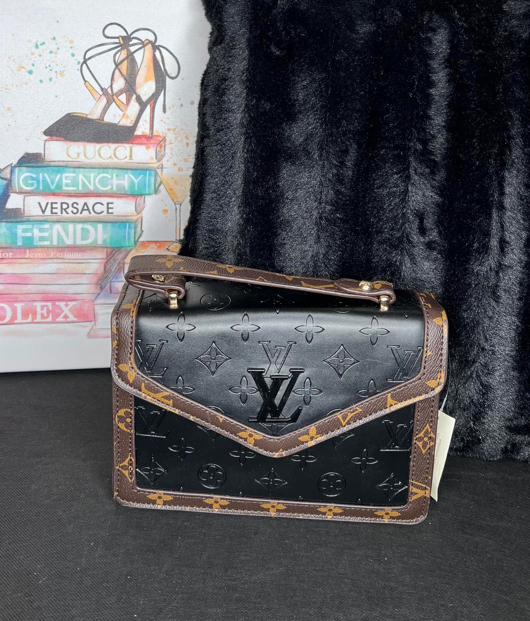 Black Mono Embossed Hand bag/Strap Shuggaz Closet Hats, purses